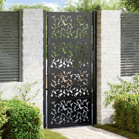 Puerta de jardín de diseño de hojas de acero negra 105x205 cm