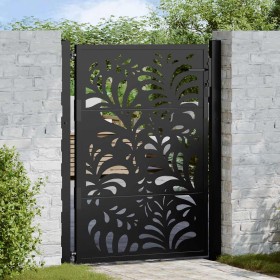Puerta de jardín diseño ondulado de acero negro 105x130 cm Puerta de jardín diseño ondulado de acero negro 105x130 cm
