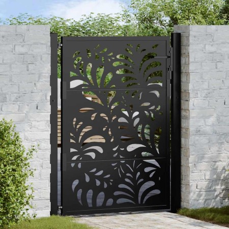 Puerta de jardín diseño ondulado de acero negro 105x130 cm
