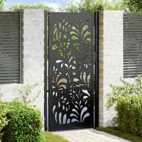 Puerta de jardín diseño ondulado de acero negro 105x205 cm Puerta de jardín diseño ondulado de acero negro 105x205 cm