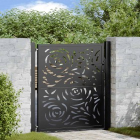 Puerta de jardín diseño llama acero negro 105x106 cm Puerta de jardín diseño llama acero negro 105x106 cm