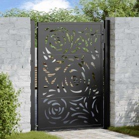 Puerta de jardín diseño llama acero negro 105x130 cm Puerta de jardín diseño llama acero negro 105x130 cm
