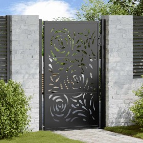 Puerta de jardín diseño llama acero negro 105x155 cm Puerta de jardín diseño llama acero negro 105x155 cm