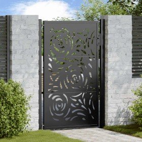 Puerta de jardín diseño llama acero negro 105x155 cm Puerta de jardín diseño llama acero negro 105x155 cm