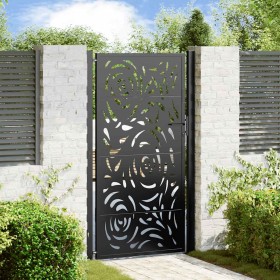 Puerta de jardín diseño llama acero negro 105x180 cm Puerta de jardín diseño llama acero negro 105x180 cm