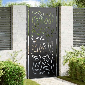 Puerta de jardín diseño llama acero negro 105x205 cm Puerta de jardín diseño llama acero negro 105x205 cm