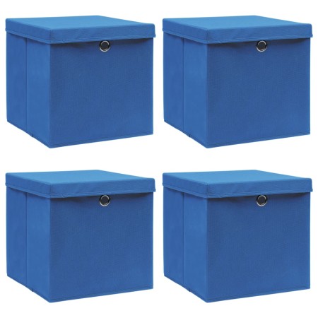 Cajas de almacenaje con tapas 4 uds tela azul 32x32x32 cm