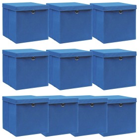 Cajas de almacenaje con tapas 10 uds tela azul 32x32x32 cm