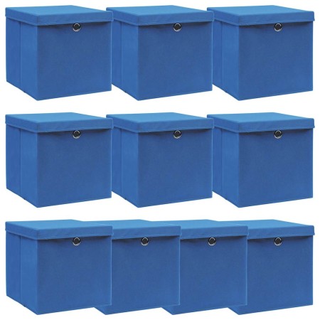 Cajas de almacenaje con tapas 10 uds tela azul 32x32x32 cm