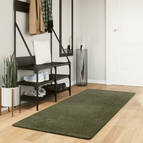Alfombra pelo corto suave lavable HUARTE verde bosque 80x200 cm
