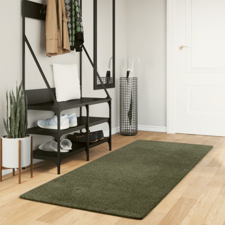 Alfombra pelo corto suave lavable HUARTE verde bosque 80x200 cm