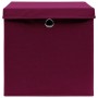 Caja de almacenaje con tapa 10 uds tela rojo oscuro 32x32x32 cm