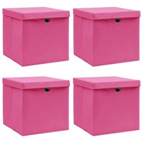 Cajas de almacenaje con tapas 4 uds tela rosa 32x32x32 cm Cajas de almacenaje con tapas 4 uds tela rosa 32x32x32 cm