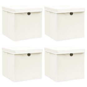 Cajas de almacenaje con tapas 4 uds tela blanco 32x32x32 cm Cajas de almacenaje con tapas 4 uds tela blanco 32x32x32 cm