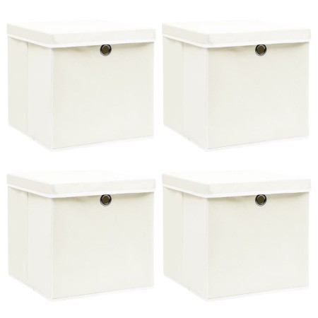 Cajas de almacenaje con tapas 4 uds tela blanco 32x32x32 cm