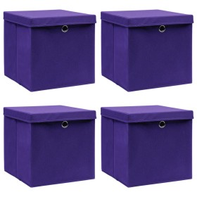 Cajas de almacenaje con tapas 4 uds tela morado 32x32x32 cm