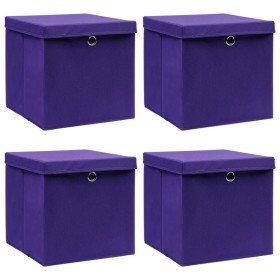 Cajas de almacenaje con tapas 4 uds tela morado 32x32x32 cm Cajas de almacenaje con tapas 4 uds tela morado 32x32x32 cm