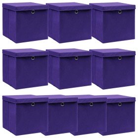 Cajas de almacenaje con tapas 10 uds tela morado 32x32x32 cm Cajas de almacenaje con tapas 10 uds tela morado 32x32x32 cm