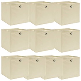 Cajas de almacenaje 10 uds tela crema 32x32x32 cm