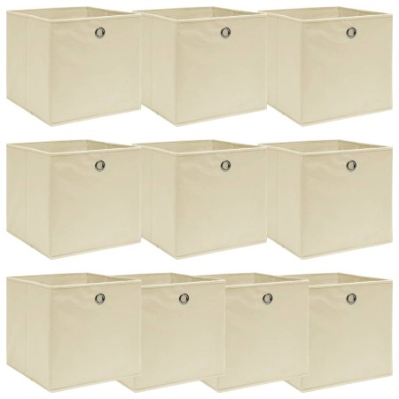Cajas de almacenaje 10 uds tela crema 32x32x32 cm