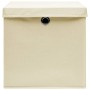 Cajas de almacenaje con tapas 10 uds tela crema 32x32x32 cm