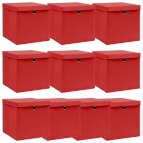 Cajas de almacenaje con tapas 10 uds tela rojo 32x32x32 cm