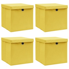 Cajas de almacenaje con tapas 4 uds tela amarillo 32x32x32 cm
