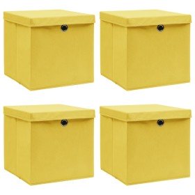 Cajas de almacenaje con tapas 4 uds tela amarillo 32x32x32 cm Cajas de almacenaje con tapas 4 uds tela amarillo 32x32x32 cm