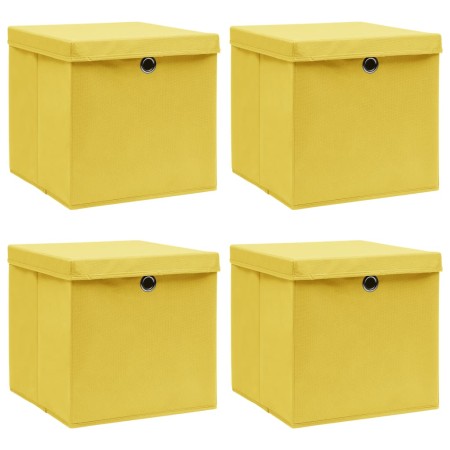 Cajas de almacenaje con tapas 4 uds tela amarillo 32x32x32 cm
