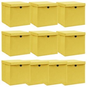 Cajas de almacenaje con tapas 10 uds tela amarillo 32x32x32 cm Cajas de almacenaje con tapas 10 uds tela amarillo 32x32x32 cm
