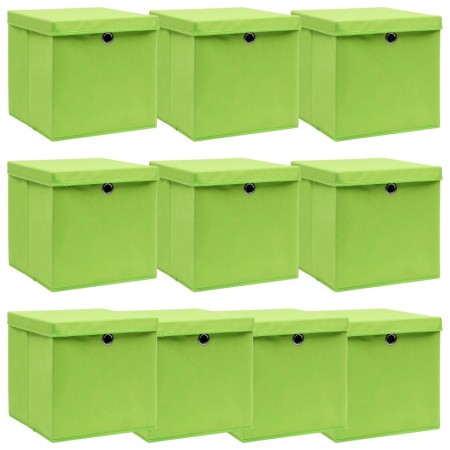 Cajas de almacenaje con tapas 10 uds tela verde 32x32x32 cm