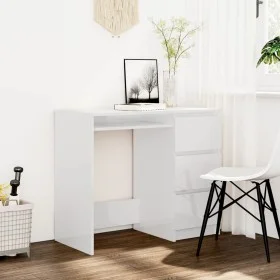 Hochglanz-weißer Sperrholzschreibtisch 90x45x76 cm von vidaXL, Schreibtische - Ref: Foro24-801379, Preis: 137,35 €, Rabatt: %