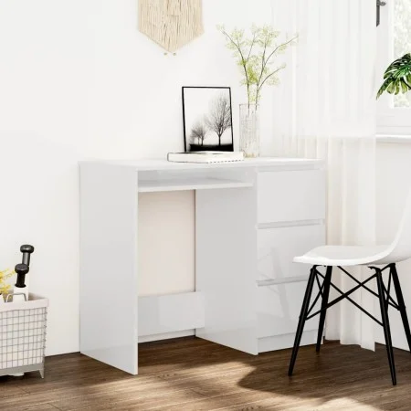 Hochglanz-weißer Sperrholzschreibtisch 90x45x76 cm von vidaXL, Schreibtische - Ref: Foro24-801379, Preis: 137,35 €, Rabatt: %