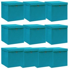 Caja de almacenaje con tapa 4 uds tela azul celeste 32x32x32 cm Caja de almacenaje con tapa 4 uds tela azul celeste 32x32x32 cm