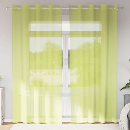 Cortinas de gasa con ojales 2 uds verde manzana 140x245 cm