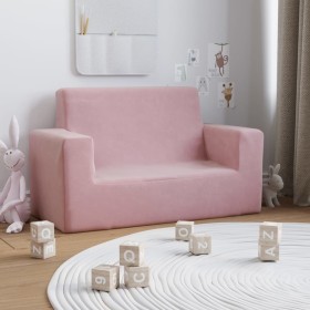 Sofá para niños de 2 plazas de felpa suave rosa