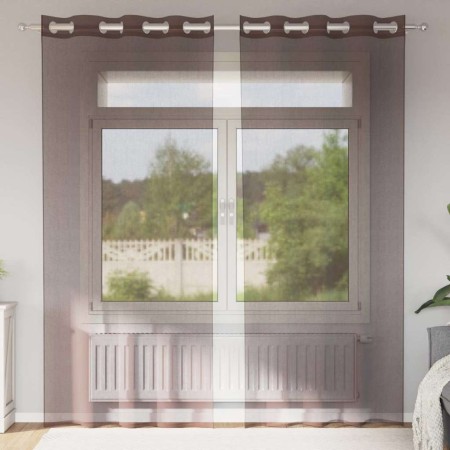 Cortinas de gasa con ojales 2 uds marrón 140x245 cm