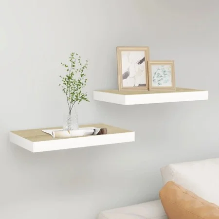 Floating wall shelf 2 pcs MDF oak and white 40x23x3.8 cm by vidaXL, Shelves and shelves - Ref: Foro24-326571, Price: 23,33 €,...