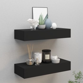 Wall shelves with drawer 2 units MDF black 60x23.5x10 cm by vidaXL, Shelves and shelves - Ref: Foro24-330258, Price: 92,77 €,...