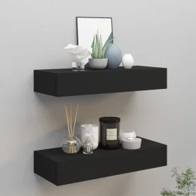 Wandregale mit Schublade 2 Stück MDF schwarz 60x23,5x10 cm von vidaXL, Regale und Regale - Ref: Foro24-330258, Preis: 99,53 €...