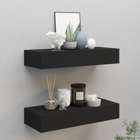 Wall shelves with drawer 2 units MDF black 60x23.5x10 cm by vidaXL, Shelves and shelves - Ref: Foro24-330258, Price: 92,47 €,...