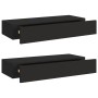 Wall shelves with drawer 2 units MDF black 60x23.5x10 cm by vidaXL, Shelves and shelves - Ref: Foro24-330258, Price: 92,47 €,...