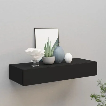 Black MDF wall shelf with drawer 60x23.5x10 cm by vidaXL, Shelves and shelves - Ref: Foro24-330257, Price: 66,45 €, Discount: %