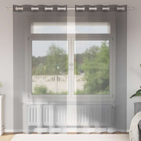 Cortinas de gasa con ojales 2 uds gris oscuro 140x225 cm