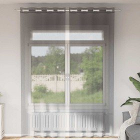 Cortinas de gasa con ojales 2 uds gris oscuro 140x300 cm Cortinas de gasa con ojales 2 uds gris oscuro 140x300 cm