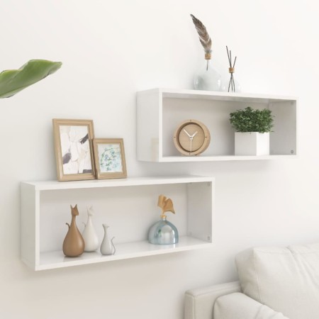Cube wall shelves 2 pcs glossy white engineered wood by vidaXL, Shelves and shelves - Ref: Foro24-807151, Price: 39,94 €, Dis...