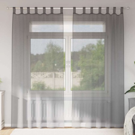 Cortinas de gasa con trabillas 2 uds gris oscuro 140x225 cm