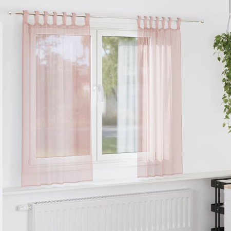 Cortinas de gasa con trabillas 2 uds rosa claro 140x140 cm