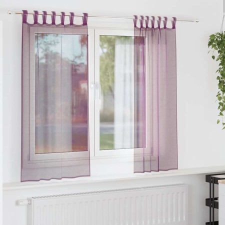 Cortinas de gasa con trabillas 2 uds morado 140x140 cm