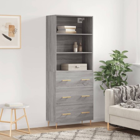 Aparador alto madera contrachapada gris sonoma 69,5x34x180 cm de vidaXL, Aparadores - Ref: Foro24-3189371, Precio: 161,22 €